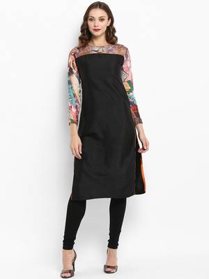 Black printed silk silk-kurtis 1
