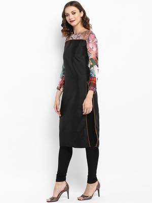 Black printed silk silk-kurtis 4