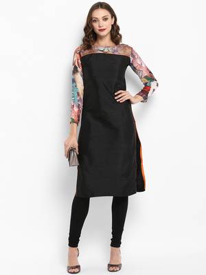Black printed silk silk-kurtis 5