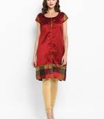 Red plain silk silk-kurtis