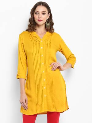 Mustard plain rayon short-kurtis 1