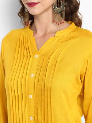 Mustard plain rayon short-kurtis 2
