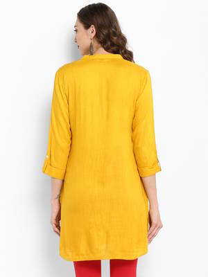 Mustard plain rayon short-kurtis 3