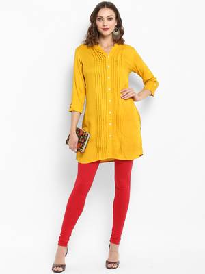 Mustard plain rayon short-kurtis 5