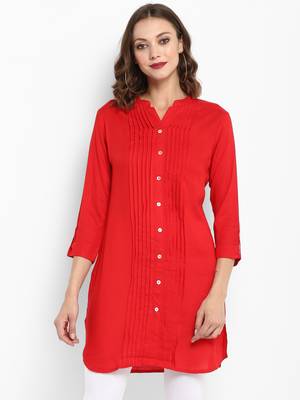 Red plain rayon short-kurtis 1
