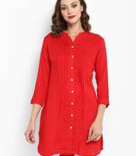 Red plain rayon short-kurtis