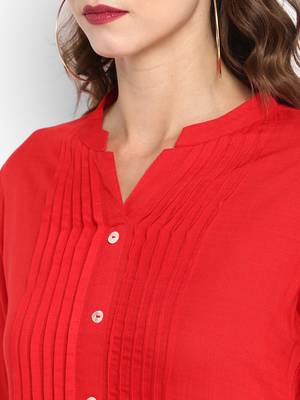 Red plain rayon short-kurtis 2