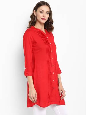 Red plain rayon short-kurtis 4
