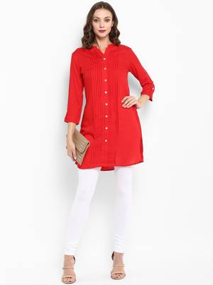 Red plain rayon short-kurtis 5