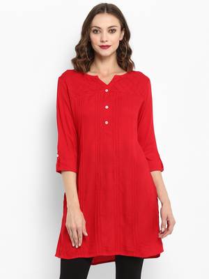 Red plain rayon short-kurtis 1