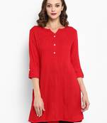 Red plain rayon short-kurtis