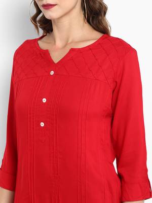 Red plain rayon short-kurtis 2