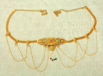 Multicolour kundan pearl waist belly hip chain belt kamarband keychain ethnic wedding jewellery 1
