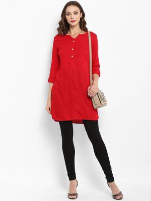 Red plain rayon short-kurtis 5
