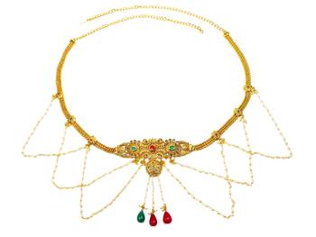 Multicolour kundan pearl waist belly hip chain belt kamarband keychain ethnic wedding jewellery 2