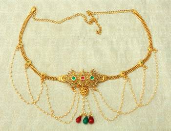 Multicolour kundan pearl waist belly hip chain belt kamarband keychain ethnic wedding jewellery 1