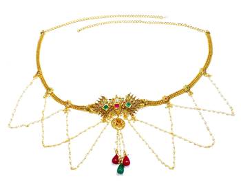 Multicolour kundan pearl waist belly hip chain belt kamarband keychain ethnic wedding jewellery 2