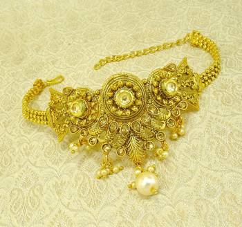 Golden lct kundan adjustable bajuband armlet ethnic wedding jewellery 1