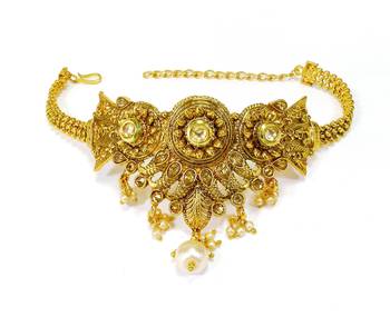Golden lct kundan adjustable bajuband armlet ethnic wedding jewellery 2