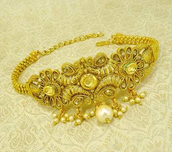 Golden lct kundan adjustable bajuband armlet ethnic wedding jewellery 1