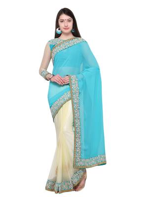 Blue Embroidered Georgette Saree With Blouse 1