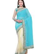 Blue Embroidered Georgette Saree With Blouse