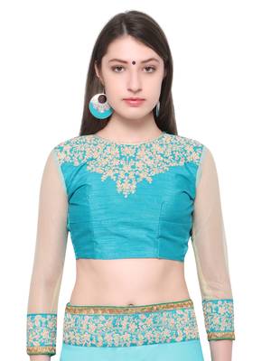 Blue Embroidered Georgette Saree With Blouse 2