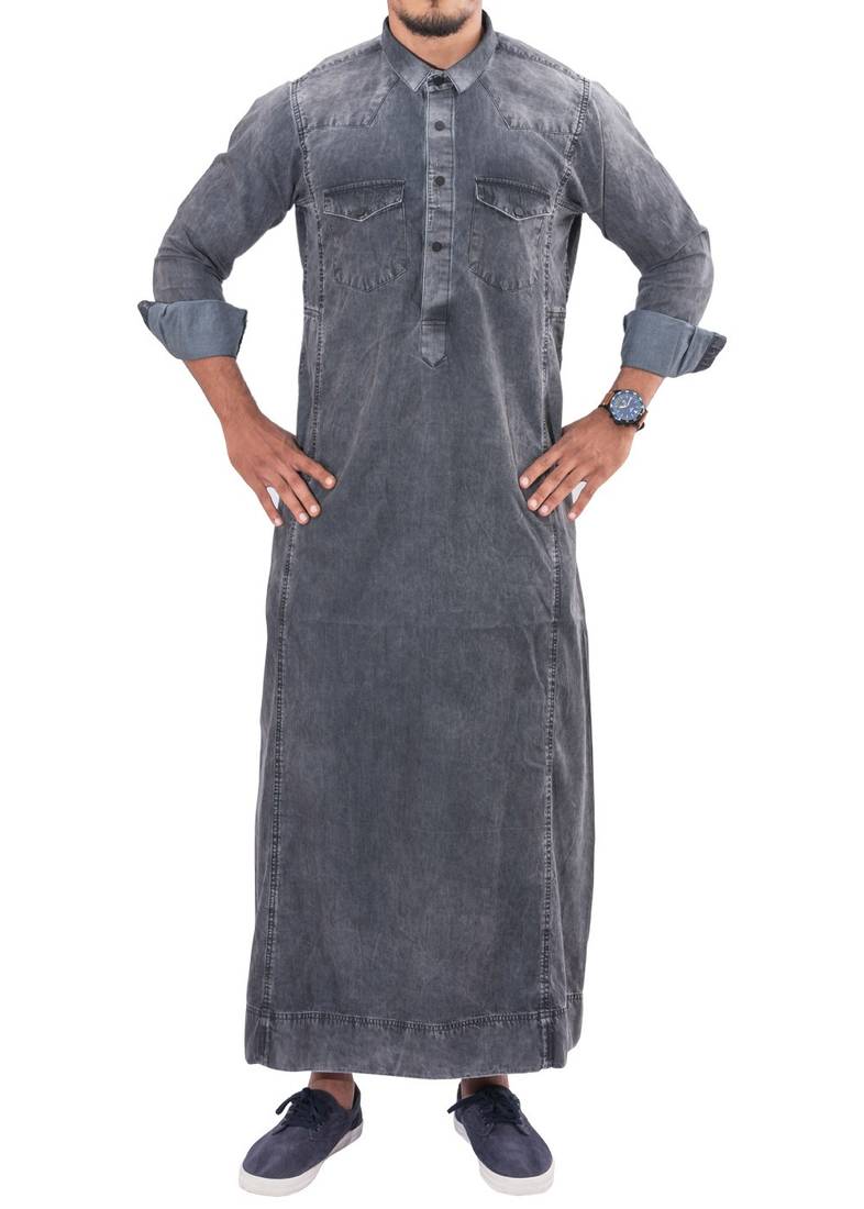 Grey cotton denim bulwark thobe