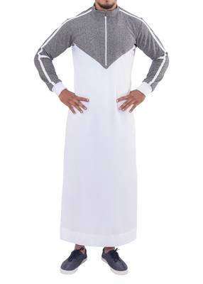 White cotton brazen grey thobe 1