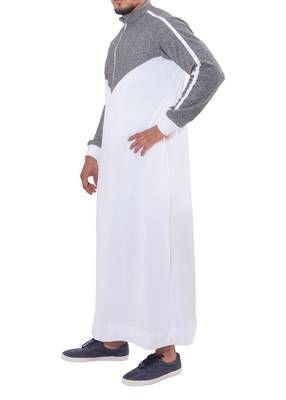 White cotton brazen grey thobe 2