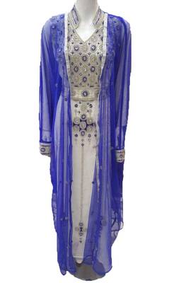 Inner cream  and jacket royal blue  georgette embriodery islamic kaftans 1