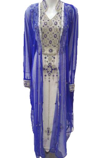 Inner cream  and jacket royal blue  georgette embriodery islamic kaftans
