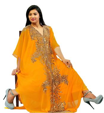 Yellow georgette embriodery islamic kaftans 2