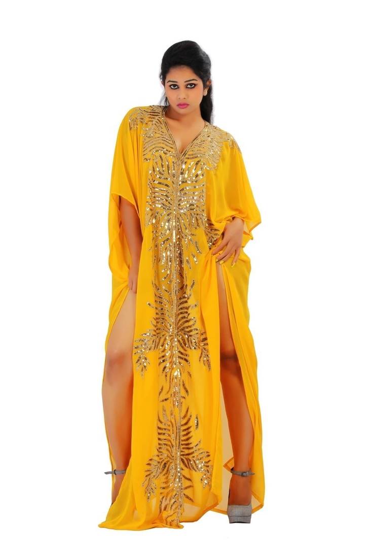 Yellow georgette embriodery islamic kaftans