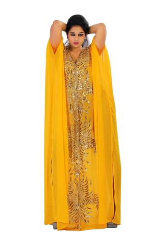 Yellow georgette embriodery islamic kaftans