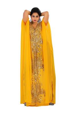 Yellow georgette embriodery islamic kaftans 1
