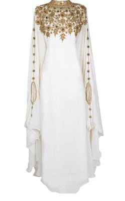 Retro White Georgette Gold Zari Work Muslim Kaftan 1