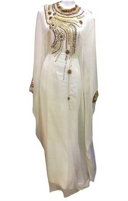 Cream georgette embriodery islamic kaftans 1
