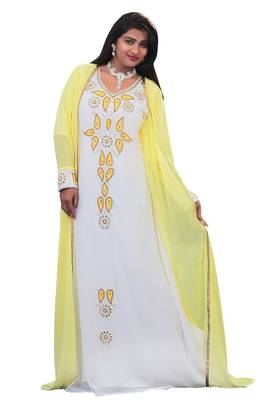 Inner cream jakcet yellow georgette embriodery islamic kaftans 1
