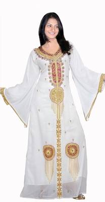 White georgette embroidery islamic kaftans 1