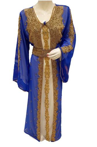Inner cream  and jacket royal blue  georgette embriodery islamic kaftans