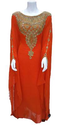 Orange georgette embroidery islamic kaftans 2
