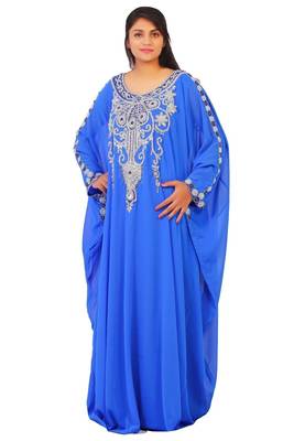 Royal blue georgette embriodery islamic kaftans 1