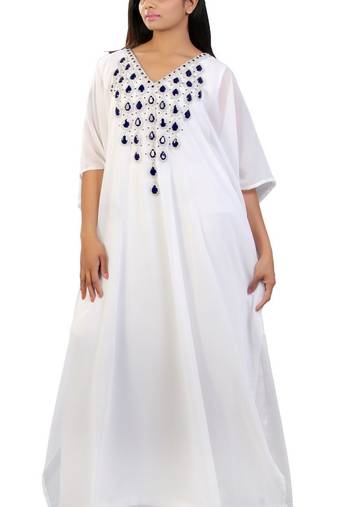 Off White georgette embroidery islamic kaftans