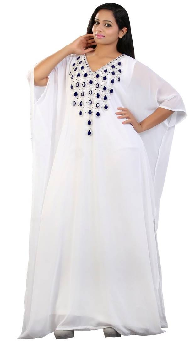 Off White georgette embroidery islamic kaftans