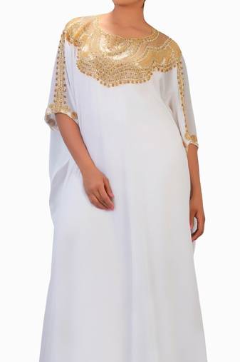 White georgette embroidery islamic kaftans