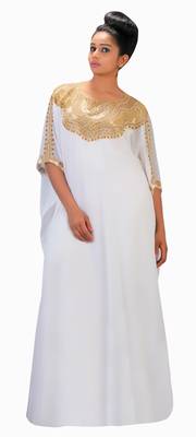 White georgette embroidery islamic kaftans 2