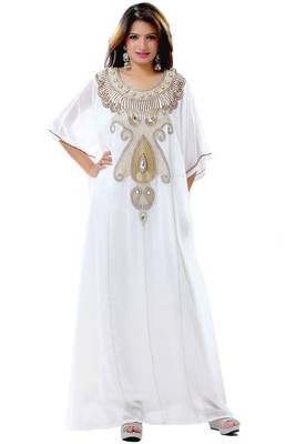white georgette embroidery islamic kaftans 1