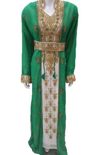 Inner cream  and jacket green georgette embriodery islamic kaftans