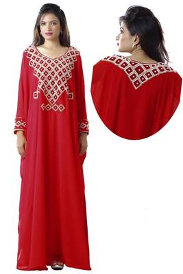 Red georgette embriodery islamic kaftans 1